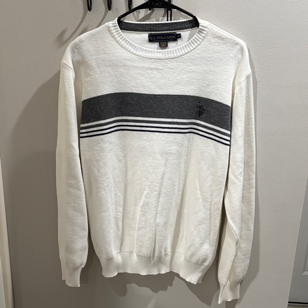 U.S. Polo Assn. Men's Cream and Black Crewneck Sweater